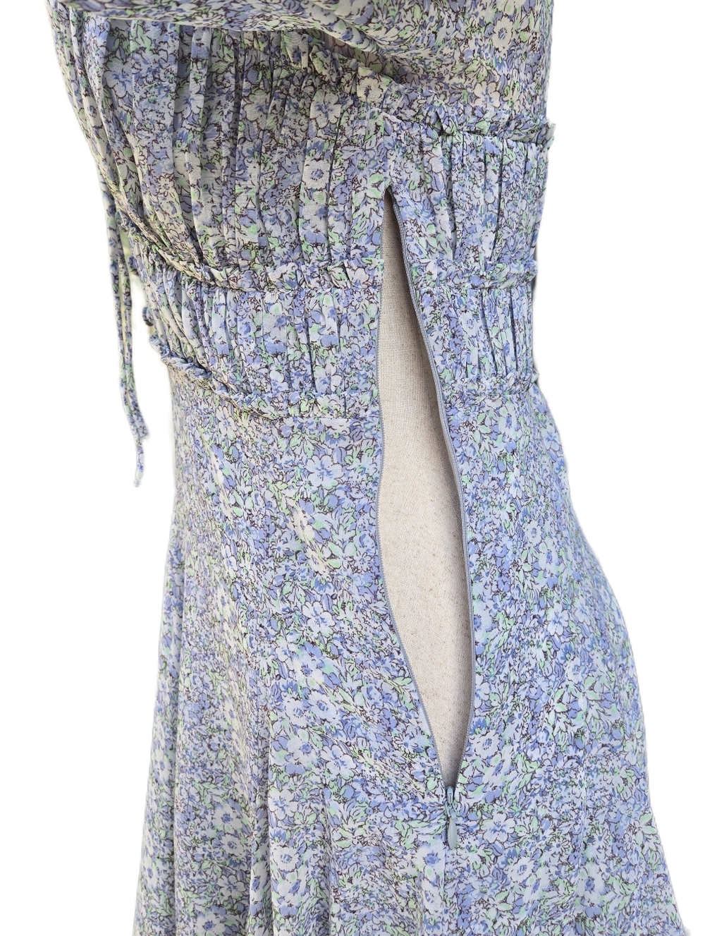 ASTR the Label Floral Mini Dress Light Blue Long Sleeve Cutout Smocked Back S - Picture 4 of 12